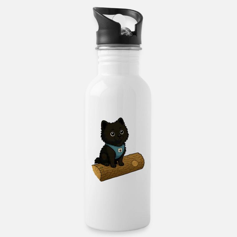 Chien mignon avec tronc d’arbre - Gourde avec paille intégrée - blanc