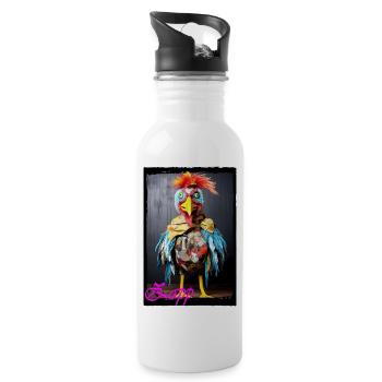Colorful mask bird doll street art weird - Water bottle with straw - white - Right