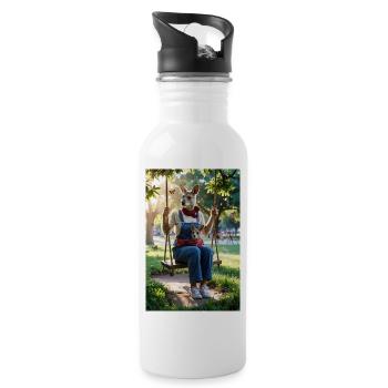 Humanoid Kangaroo on Swing - Water bottle with straw - white - Right