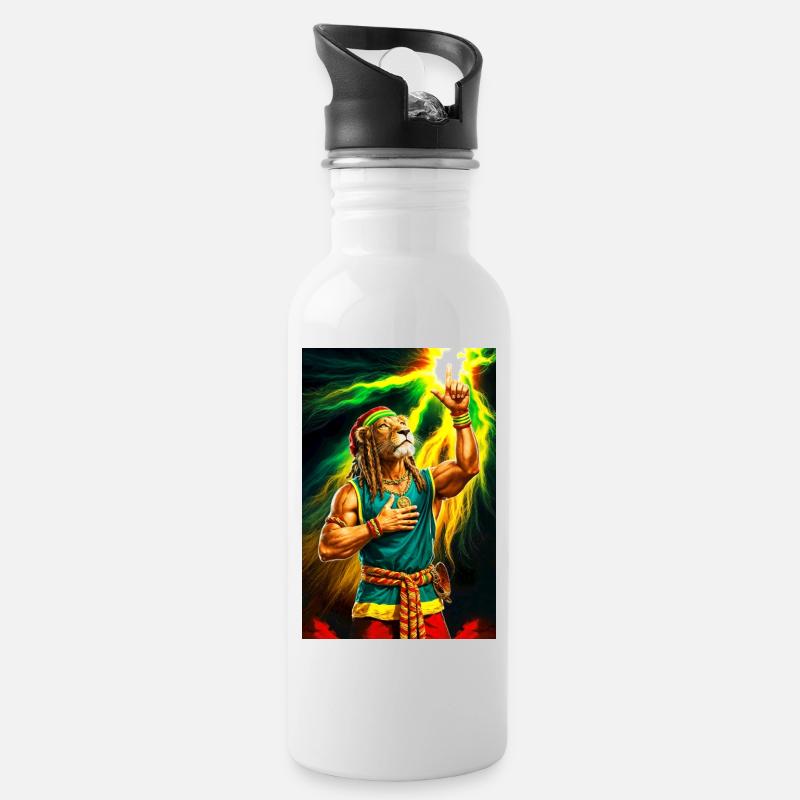 Rastafarian Humanoid Lion - Water bottle with straw - white