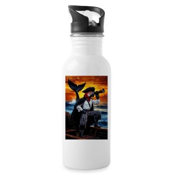 Pirate Humanoid Parrot - Water bottle with straw - white - Right