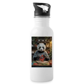 Origami Humanoid Panda - Water bottle with straw - white - Right