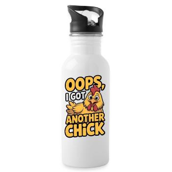 Oops I Got Another Chicken | Funny Farming Pun - Water bottle with straw - white - Right