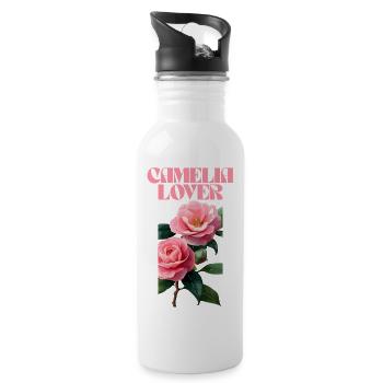 Camelia Lover Blumen-Typografie-Design - Trinkflasche mit integriertem Trinkhalm - Weiß - Rechts
