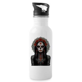 Day of the Dead Celebratory Skull Art - Water bottle with straw - white - Right
