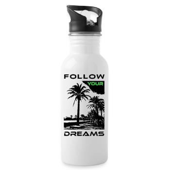 Palm Faces in Black and White Style - Water bottle with straw - white - Right