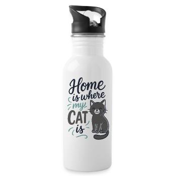 La maison est là où se trouve mon chat – Cat Slogan Motif - Gourde avec paille intégrée - blanc - Droite