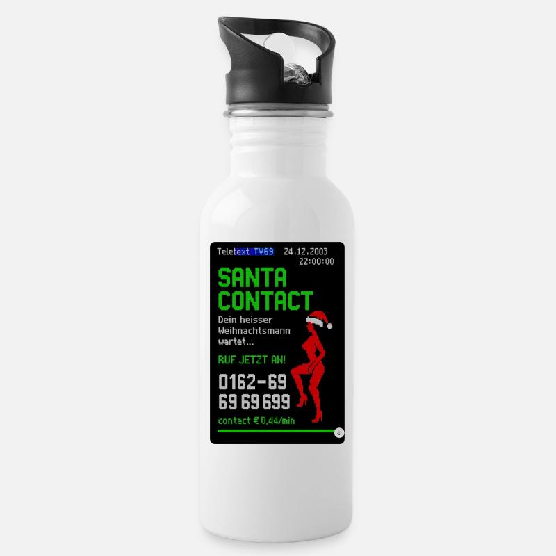 Weihnachtsmann Kontakt Witz Design - Trinkflasche mit integriertem Trinkhalm - Weiß