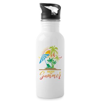 Sommerurlaub mit Palmen und Sonnenschirm - Trinkflasche mit integriertem Trinkhalm - Weiß - Rechts
