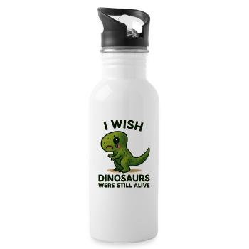 Ich wünschte, die Dinosaurier wären noch am Leben - Trinkflasche mit integriertem Trinkhalm - Weiß - Rechts
