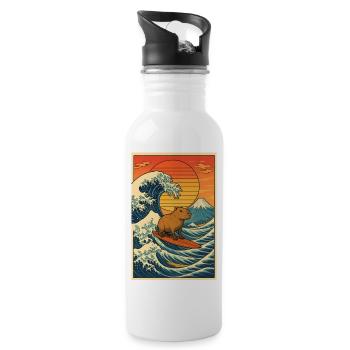 Capybara Surfing - Water bottle with straw - white - Right
