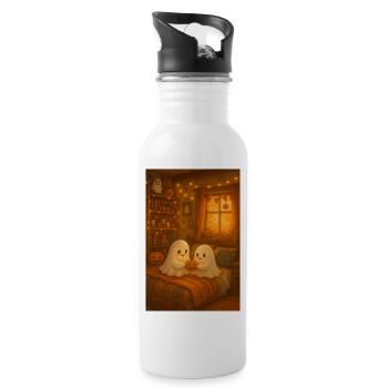 Cute Halloween ghosts in autumn - Water bottle with straw - white - Right