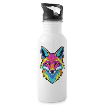 Buntes Wolfporträt mit geometrischem Stil - Trinkflasche mit integriertem Trinkhalm - Weiß - Rechts