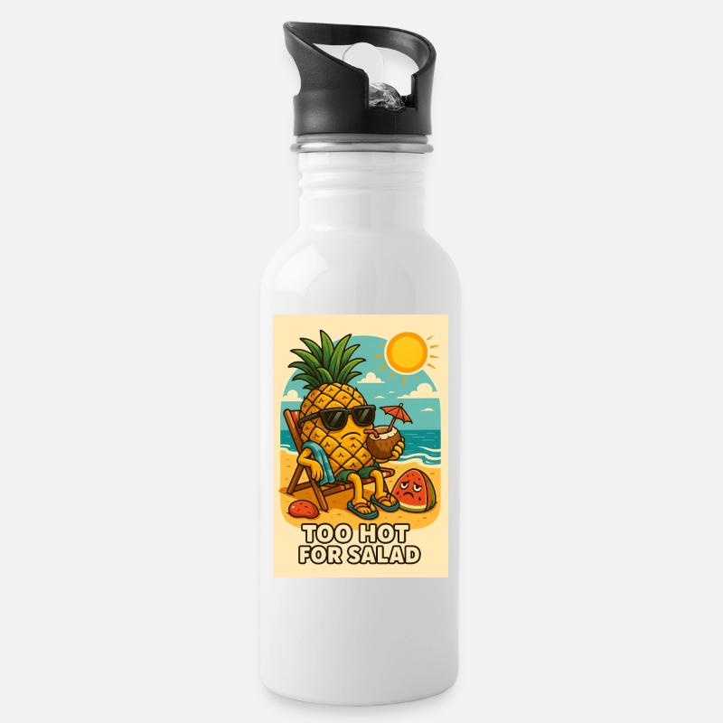 Ananas avec lunettes de soleil sur la plage - Gourde avec paille intégrée - blanc
