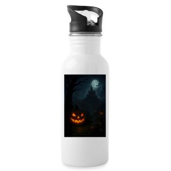 Halloween Horror Jack o Lantern - Trinkflasche mit integriertem Trinkhalm - Weiß - Rechts
