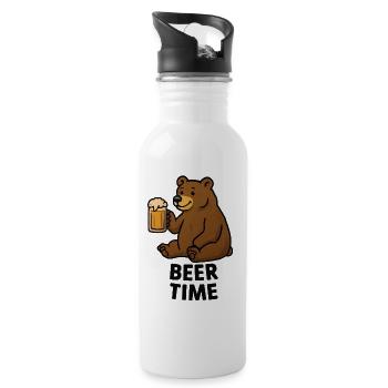 Illustration d'un ours avec un verre de bière - Gourde avec paille intégrée - blanc - Droite
