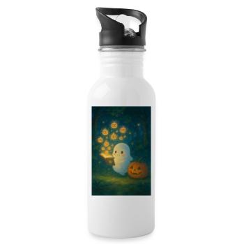 Niedlicher Geist mit Kürbis Buch - Trinkflasche mit integriertem Trinkhalm - Weiß - Rechts