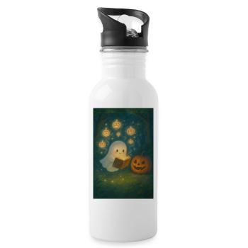 Halloween Ghosts with Pumpkin Magic - Water bottle with straw - white - Right