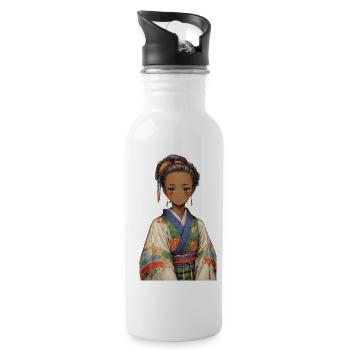 Ethnisches Mädchen im bunten Kimono - Trinkflasche mit integriertem Trinkhalm - Weiß - Rechts
