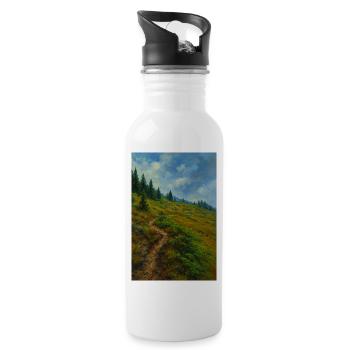 Landschaftliche Bergwanderung in Ölgemälde-Optik - Trinkflasche mit integriertem Trinkhalm - Weiß - Rechts