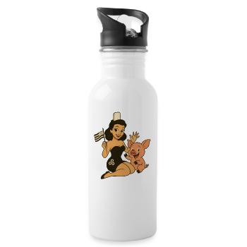 Bretonischer Vintage-Stil - Trinkflasche mit integriertem Trinkhalm - Weiß - Rechts