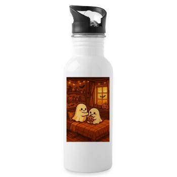 Halloween Geister Pixel Art - Trinkflasche mit integriertem Trinkhalm - Weiß - Rechts