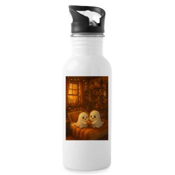 Cute Halloween Ghosts in Autumn - Water bottle with straw - white - Right