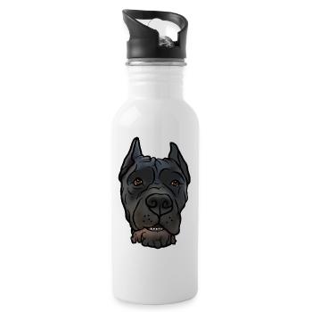 Cane Corso kupiert Kopf im Comicstyle - Trinkflasche mit integriertem Trinkhalm - Weiß - Rechts