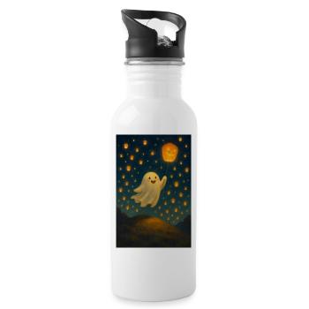 Geist mit Kürbislaterne - Trinkflasche mit integriertem Trinkhalm - Weiß - Rechts