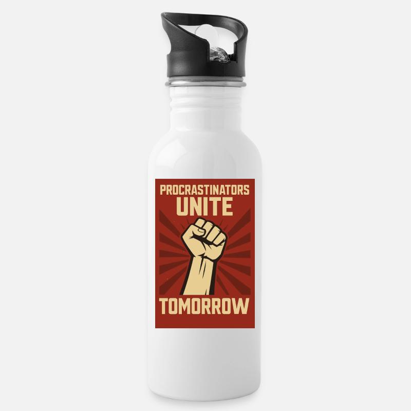 Procrastinators Unite, Tomorrow - Trinkflasche mit integriertem Trinkhalm - Weiß