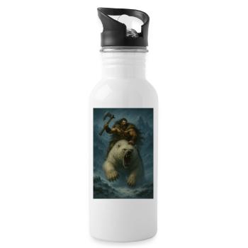 Wikingerkrieger auf Eisbär – Fa-Illustration - Trinkflasche mit integriertem Trinkhalm - Weiß - Rechts