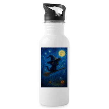 Nuit étoilée Halloween Chat - Gourde avec paille intégrée - blanc - Droite