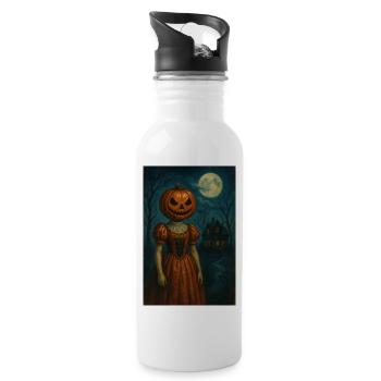 Halloween citrouille horreur - Gourde avec paille intégrée - blanc - Droite
