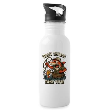 Good Things Take Time Fishing Shark - Water bottle with straw - white - Right