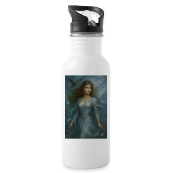 Himmlische Göttin – Licht und weiße Vögel - Trinkflasche mit integriertem Trinkhalm - Weiß - Rechts