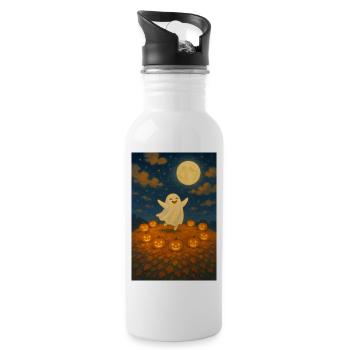 Moonlit Ghost Among Pumpkins - Water bottle with straw - white - Right
