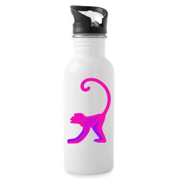 Neon Pink Monkey - Trinkflasche mit integriertem Trinkhalm - Weiß - Rechts