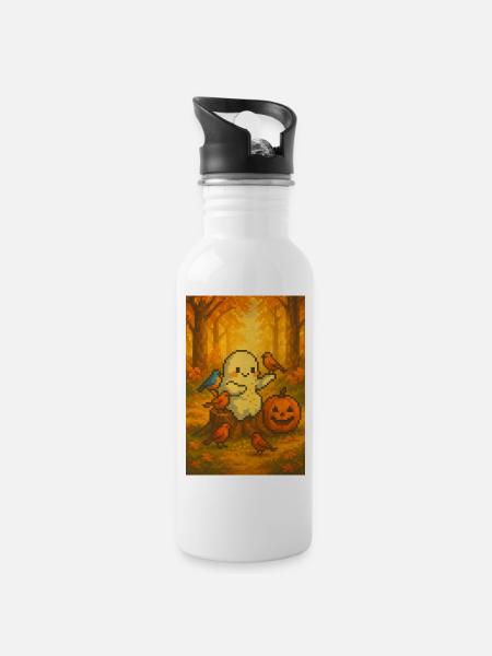 Geist Herbst pixel art - Trinkflasche mit integriertem Trinkhalm - Weiß
