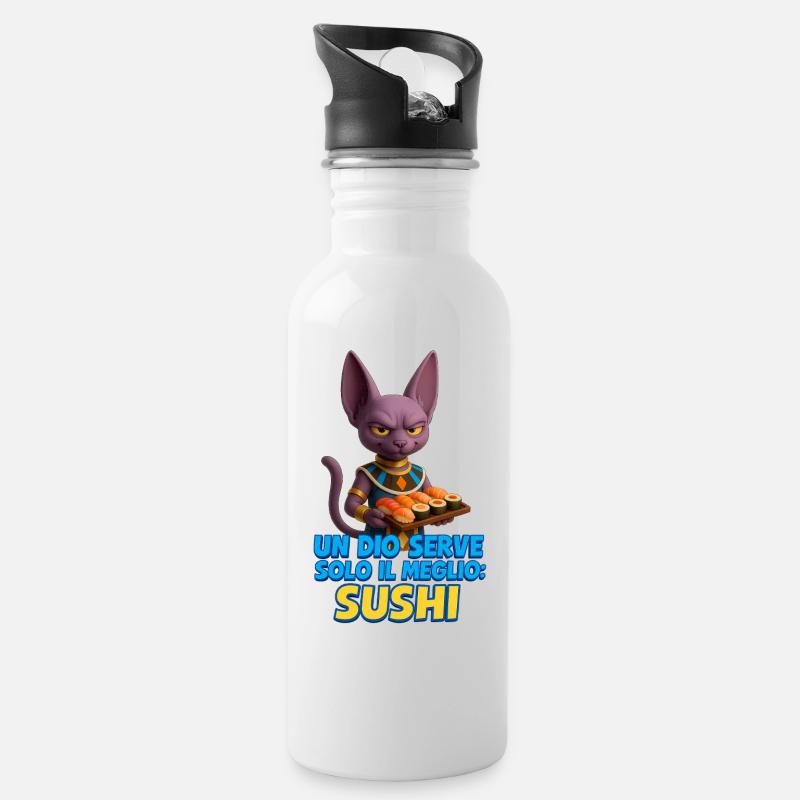 Un_Dio_e_il_Sushi_Perfetto - Trinkflasche mit integriertem Trinkhalm - Weiß