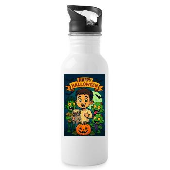 Happy Halloween Kid with Monsters - Water bottle with straw - white - Right