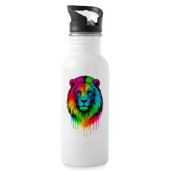 Rainbow lion color streaks - Water bottle with straw - white - Right