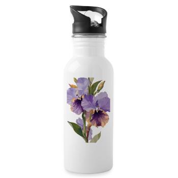 Lila Blumen - Öl auf Leinwand - Trinkflasche mit integriertem Trinkhalm - Weiß - Rechts