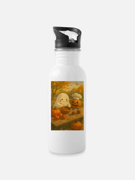 Halloween Geist am Kochen - Trinkflasche mit integriertem Trinkhalm - Weiß