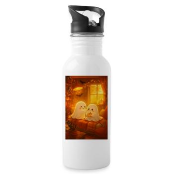 Cozy Halloween Geister im Herbst - Trinkflasche mit integriertem Trinkhalm - Weiß - Rechts