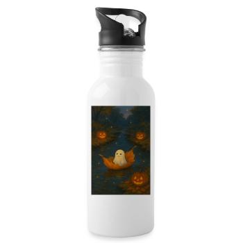 Niedlicher Geist im Herbstlaub - Trinkflasche mit integriertem Trinkhalm - Weiß - Rechts