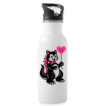 Monster Cat Pink - Trinkflasche mit integriertem Trinkhalm - Weiß - Rechts