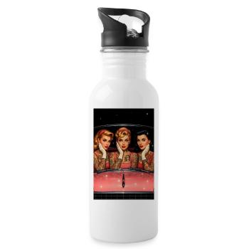 Drei PinUp Tattoos im Vintage Auto - Trinkflasche mit integriertem Trinkhalm - Weiß - Rechts
