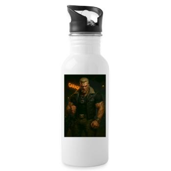 Mechanischer Biker – Blonder Krieger mit Feuerblick - Trinkflasche mit integriertem Trinkhalm - Weiß - Rechts