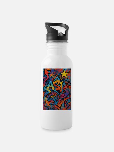 Astr Graffiti Farbexplosion - Trinkflasche mit integriertem Trinkhalm - Weiß