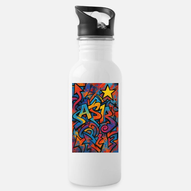 Astr Graffiti Farbexplosion - Trinkflasche mit integriertem Trinkhalm - Weiß